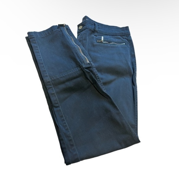 MICHAEL KORS NAVY BLUE STRAIGHT LEG SLACKS WITH GOLD ZIPPER ANKLE ACCENT, SZ 12 - Picture 1 of 9